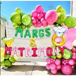 19pc Margs and Matrimony Bachelorette Party Backdrop Decorations Lime Ring